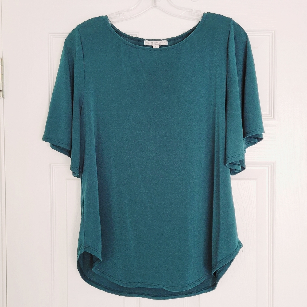 Green Envelope Blouse Butterfly Sleeve Top M
